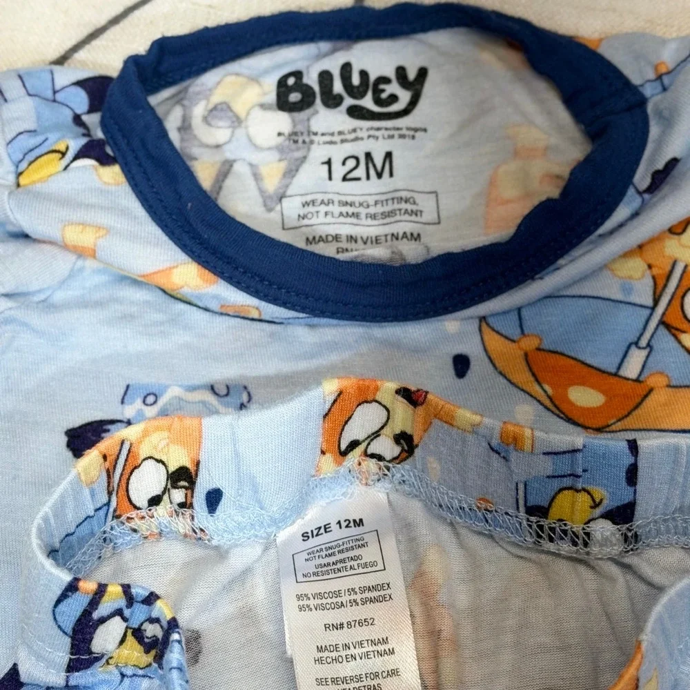 Bluey Pajama Set 12M Blue Viscose Spandex Snug Fit Bluey & Bingo Print 2pc‎
